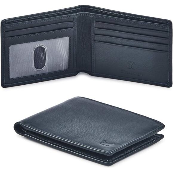 Mens Bifold Wallet RFID Blocking Slim Minimalist Navy Blue